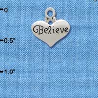C2708 - Believe with Ribbon Heart - Small - Silver Charm